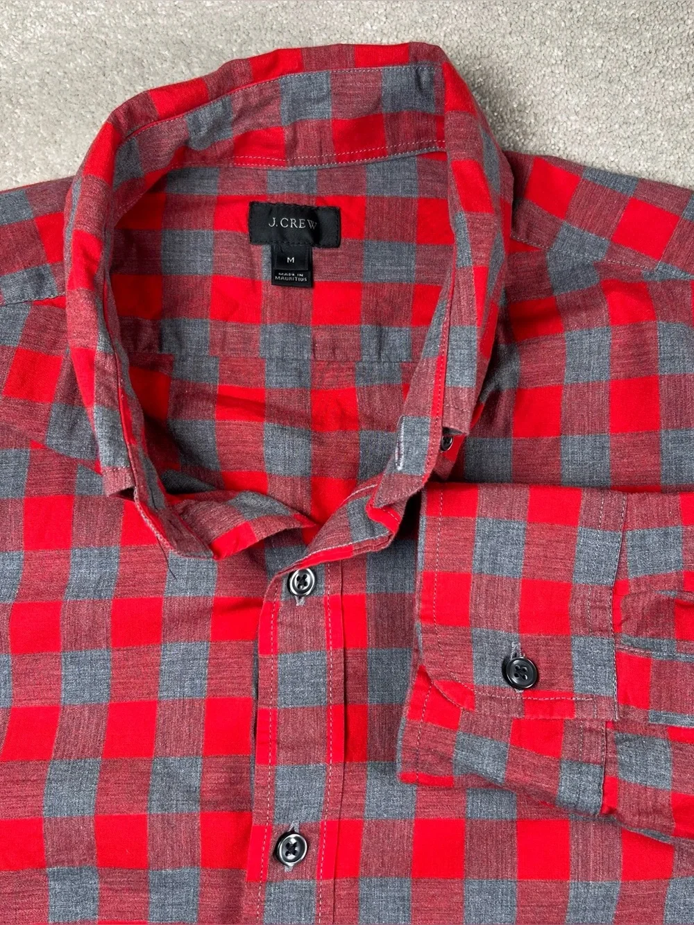 J Crew Shirt Button Down Red Grey 100% Cotton Casual Men's Medium